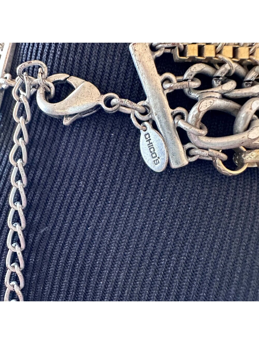 Chico's Coin Necklace Multi Strand Chunky Statement Choker Silver Gold Tone EUC - Picture 8 of 8